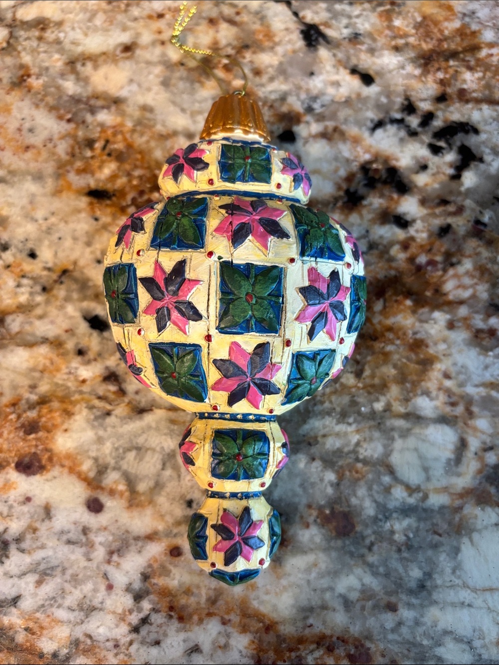 Jim Shore Heartwood Creek Yellow & Pink Quilted Ornament